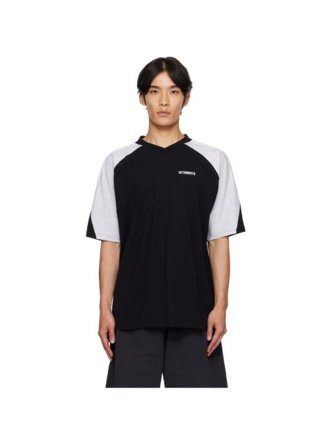 Black & Gray Cut-Up V-Neck T-shirt