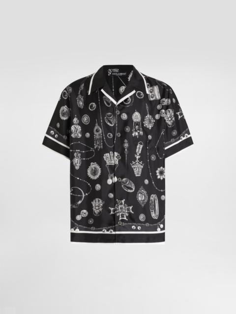 Medal-print hawaii silk twill shirt