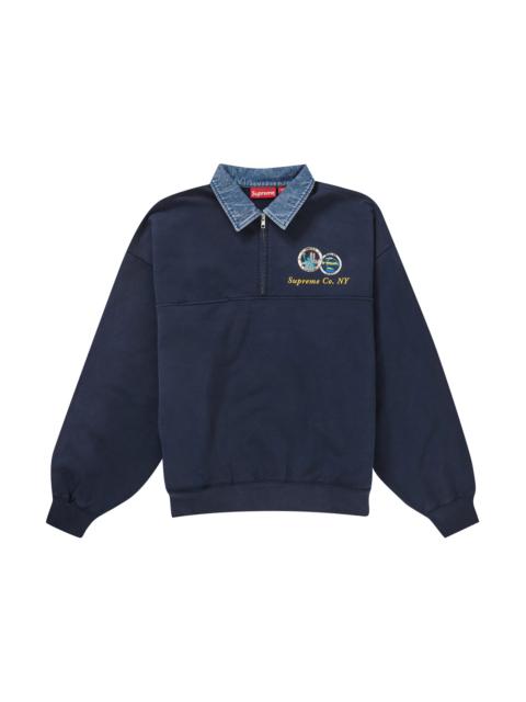 Supreme Denim Collar Half Zip Sweatshirt Navy