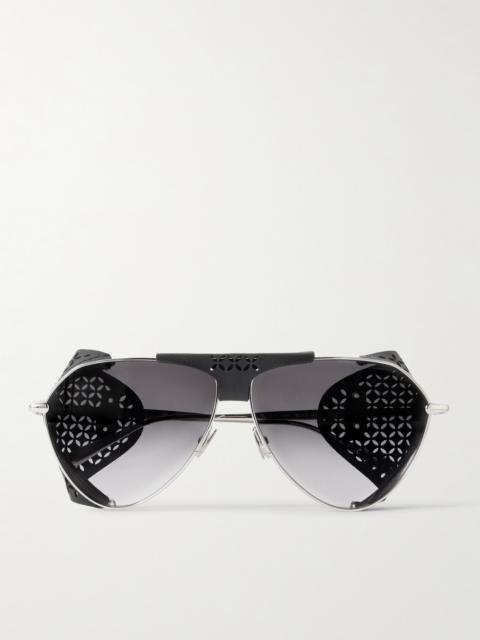Aviator-style Perforated Leather And Silver-tone Sunglasses