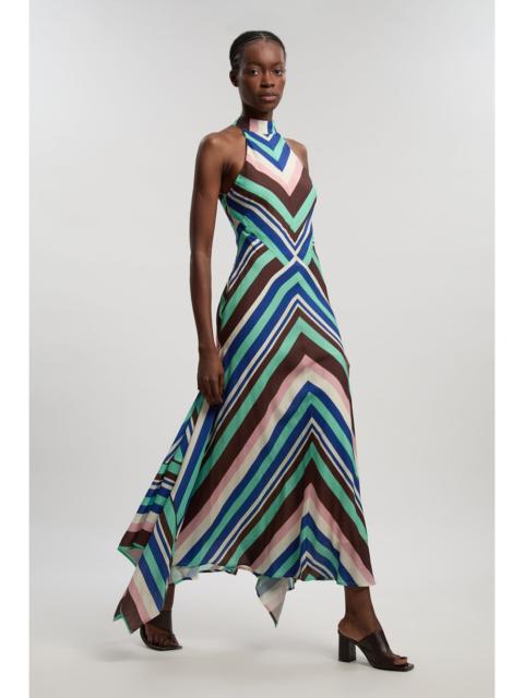 Petite Multi Fluid Stripe Cotton Mix Woven Halter Dress