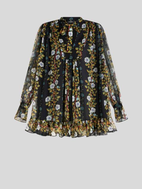 SILK KAFTAN DRESS WITH FLORAL PRINT