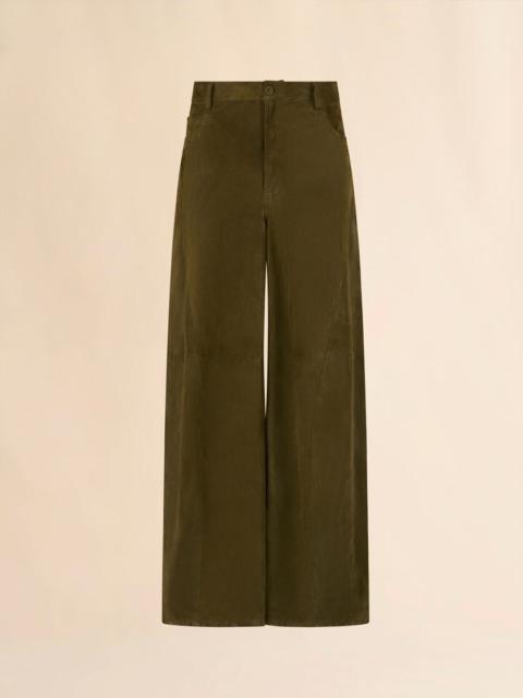 DEEP GREEN SUEDE TWISTED TROUSERS