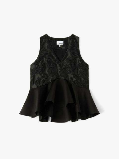 SATIN CLOQUE PEPLUM TOP
