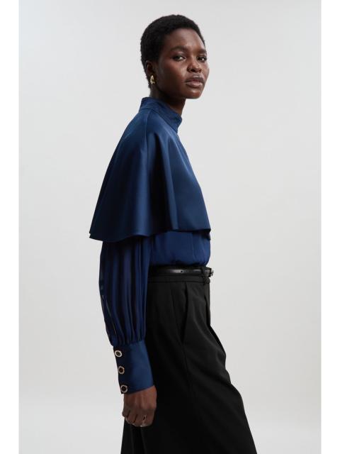 Military Sheer Cape Detail Woven Top