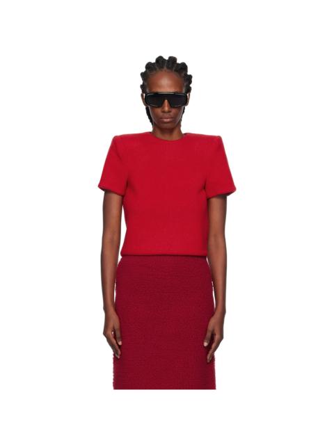 Red Curvy Shoulder Knitted T-shirt