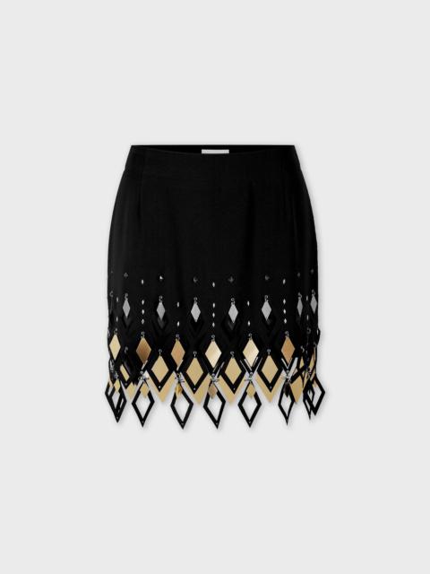 BLACK CREPE MINI SKIRT WITH DIAMOND-SHAPED ASSEMBLY