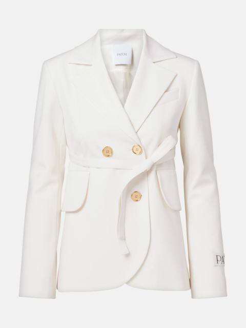 Double-breasted belted wool-blend blazer