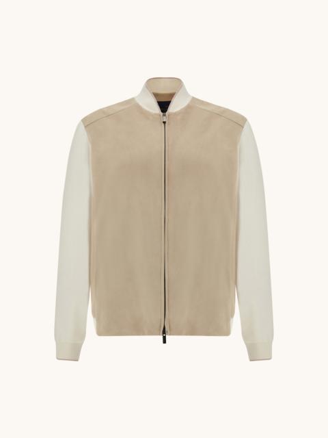HYBRID BOMBER IN COTTON‑SILK KNIT WITH AQUALEATHER SUEDE