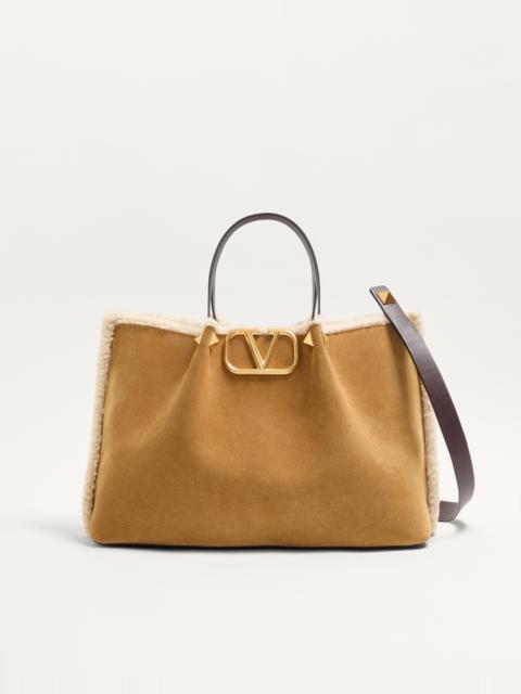 VALENTINO GARAVANI MEDIUM SUEDE SHOPPING BAG WITH SHEEPSKIN LINING