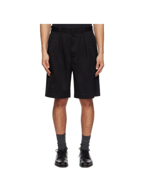Black Double Pleated Chino Shorts