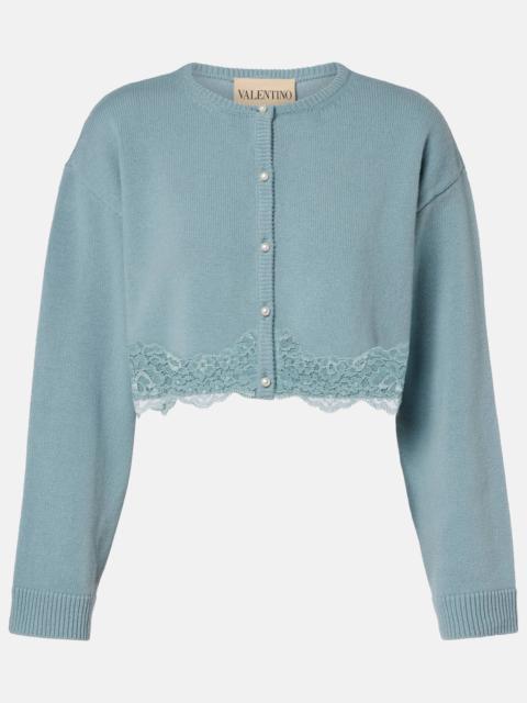 Lace-trimmed cropped virgin wool cardigan