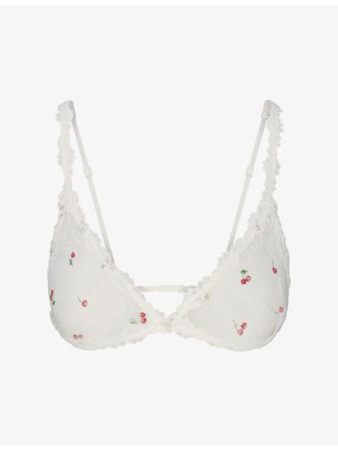 Triangle Embroidered Stretch-Lace Bralette