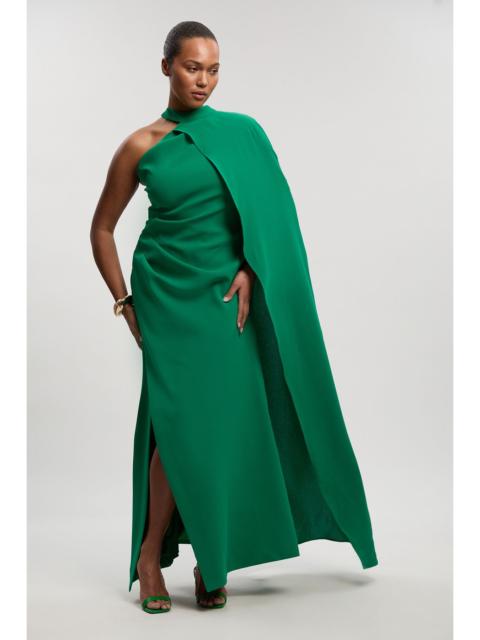 Plus Size Soft Tailored One Shoulder Cape Sleeve Maxi Dress