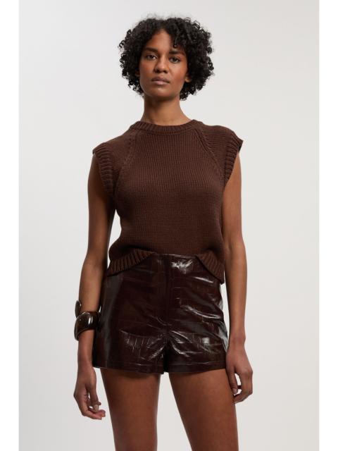 High Shine Croc Embossed Leather Mini Shorts