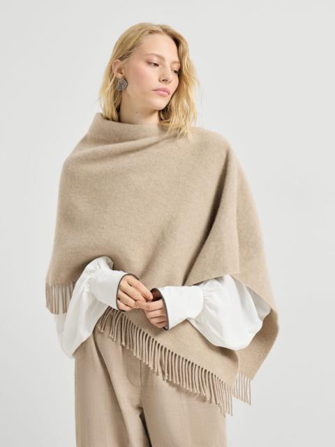 Wool and cashmere asymmetric double cloth poncho