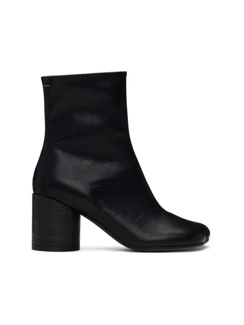 Black Stitch-Out Leather Ankle Boots