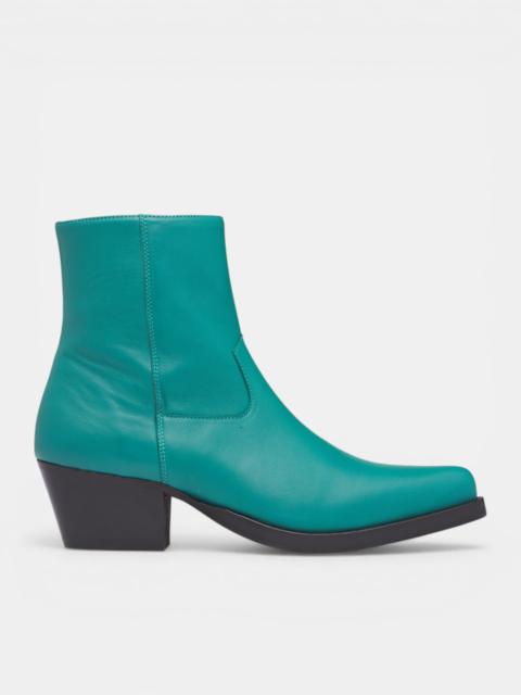 Green Leather Western Zip Boots