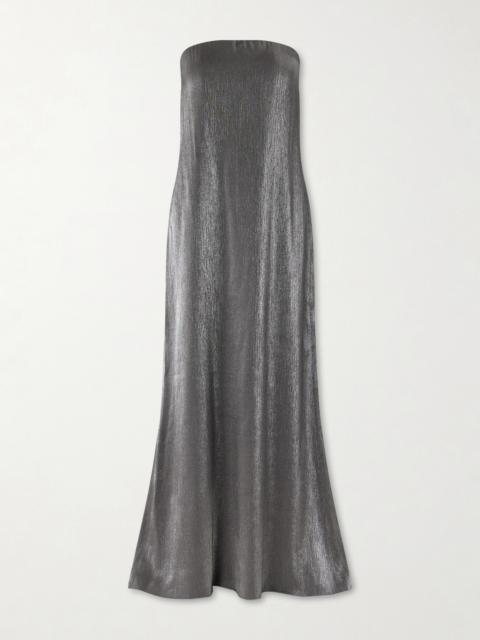 Strapless Metallic Crepon Gown