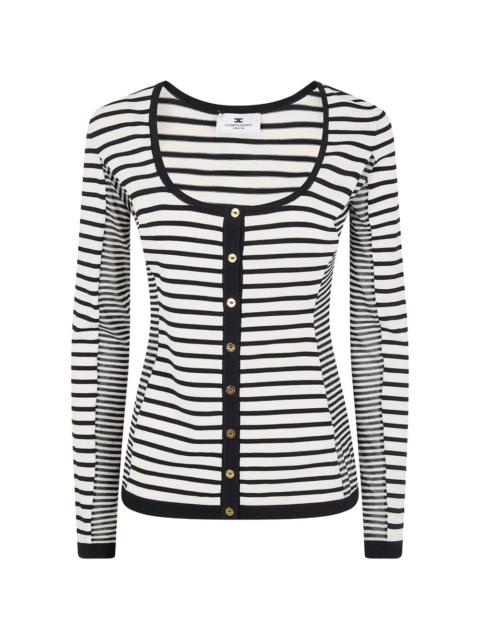 button striped cardigan