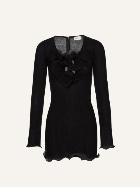 Long sleeve crepe beach mini dress in black