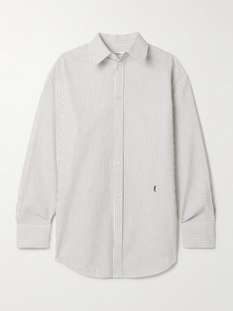 Embroidered striped cotton shirt White