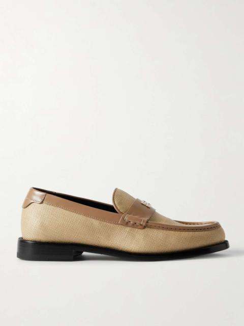 Leather-trimmed raffia loafers Beige