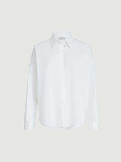 Stretch cotton poplin shirt with shiny trim
