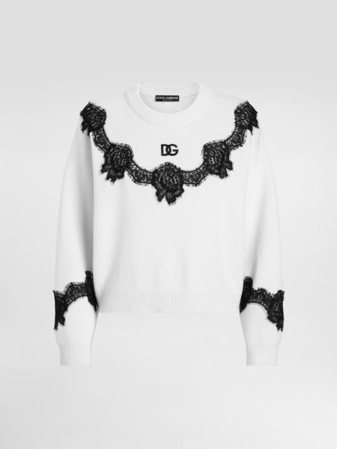 Wool sweater with DG logo and lace inserts