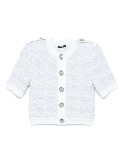 short-sleeve tweed cardigan