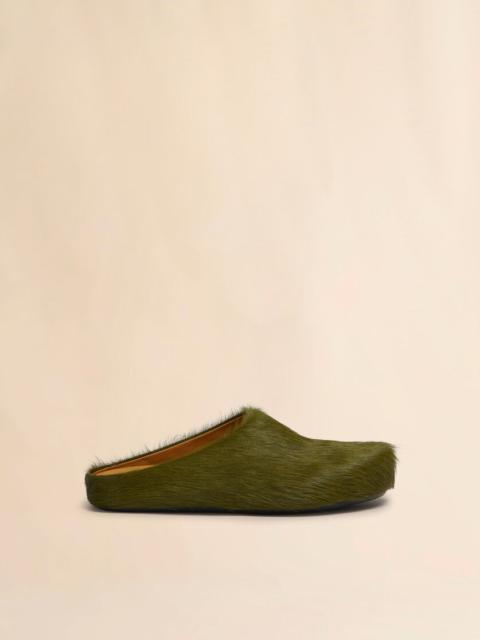 DEEP GREEN LONG HAIR CALFSKIN FUSSBETT SABOT