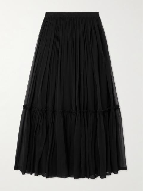 Tiered Gathered Silk-chiffon Maxi Skirt