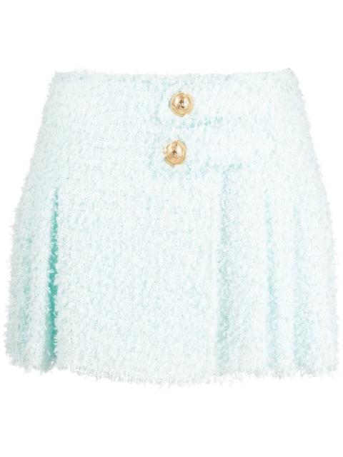 pleated tweed mini skirt