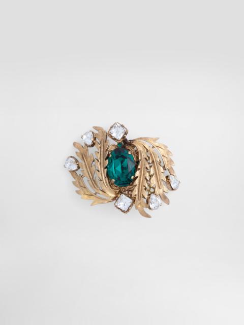 Leaf brooch with rhinestones