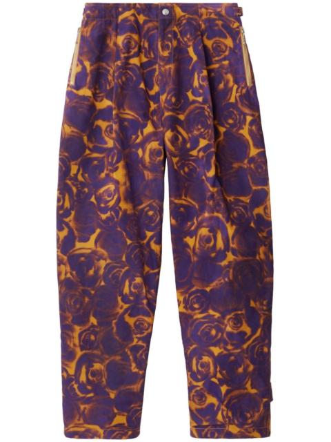 floral-print cotton straight trousers