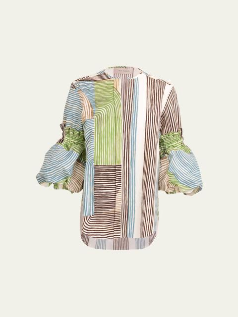 Lucaya Abstract-Print Puff-Sleeve Blouse