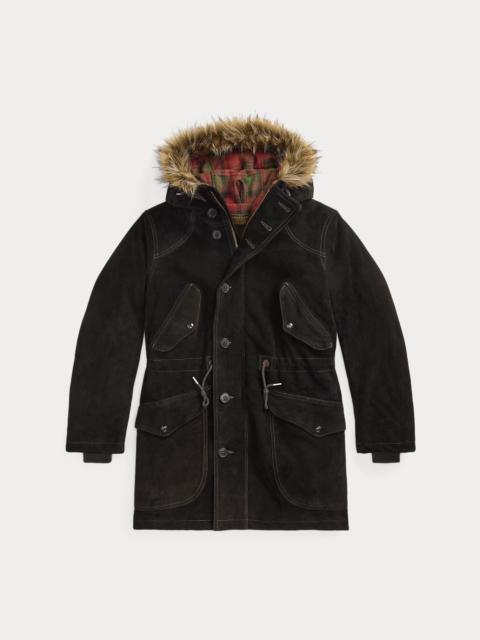 Faux-Fur-Trim Suede Parka