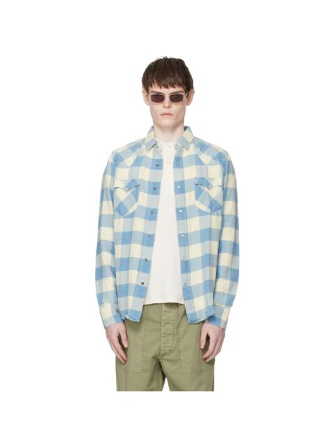 Blue & Off-White Slim Fit Plaid Twill Western Shirt