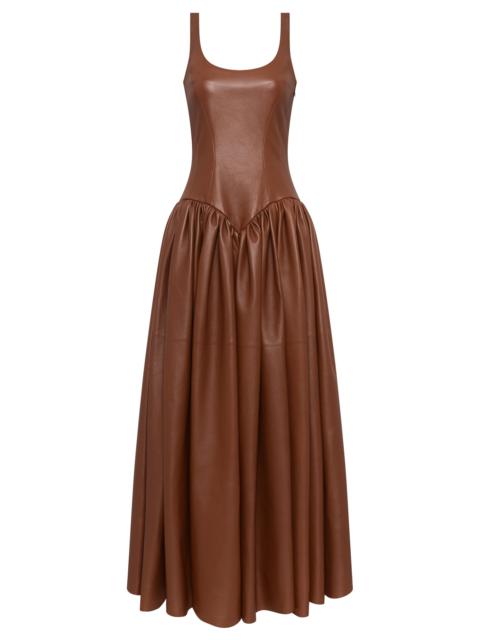 Isai Maxi Dress In Cognac Nappa Leather