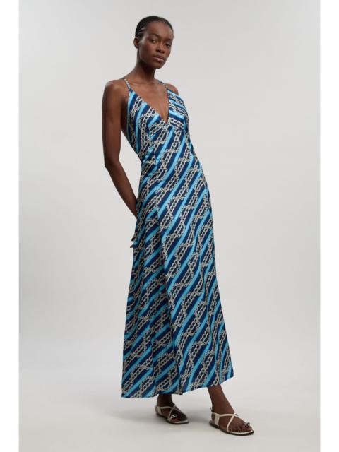 Chain Print Hammered Satin Deep V Strappy Woven Maxi Dress
