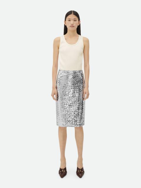 Intrecciato Laminated Leather Midi Skirt