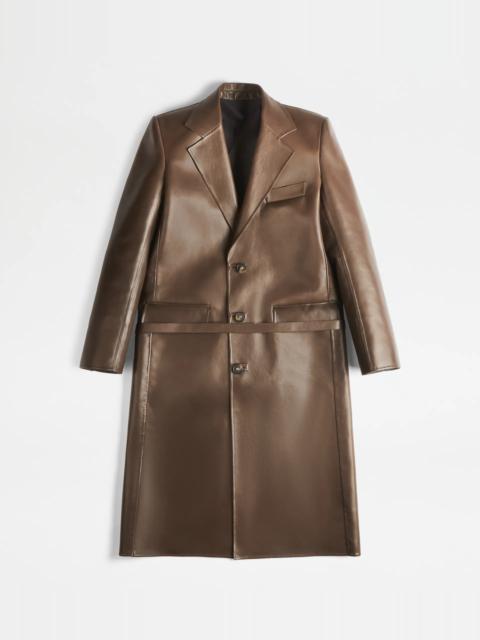 COAT IN NAPPA LEATHER - BROWN