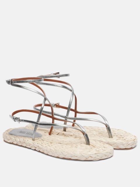 Hydra metallic leather and raffia sandals