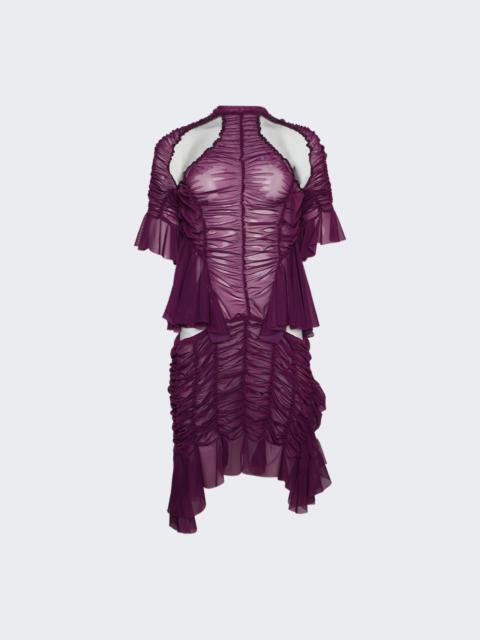 Mini Ruched Cut Out Dress Burgundy