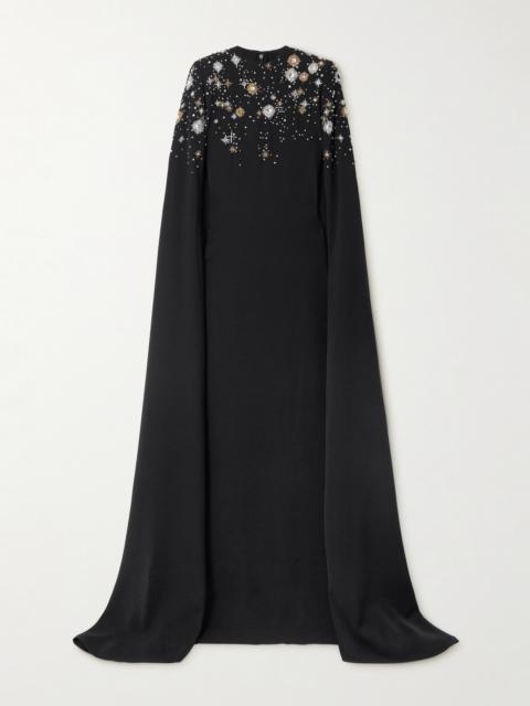 Cape-effect Embellished Cady Gown