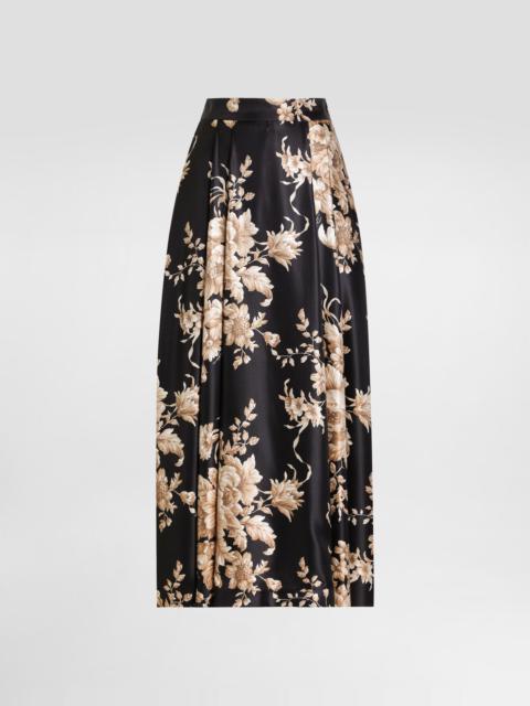 Rose-print midi skirt