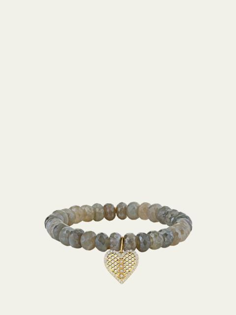 Moonstone Bead & Diamond Marquise Eye Heart Charm Bracelet