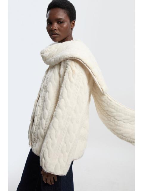 Petite Textured Faux Fur Scarf Neck Coat