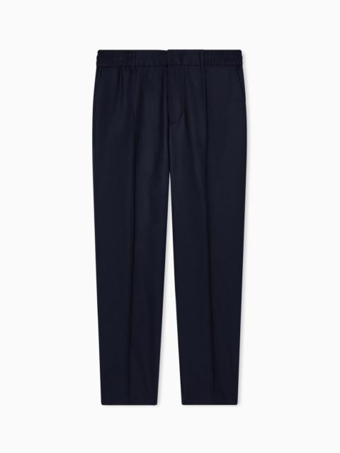 STRETCH-TWILL VIRGIN-WOOL TROUSERS WITH RIBBING