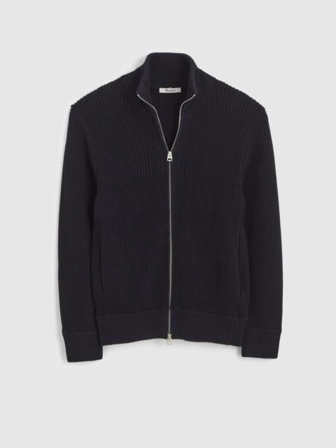 Cotton Shaker-Stitch Full-Zip Sweater